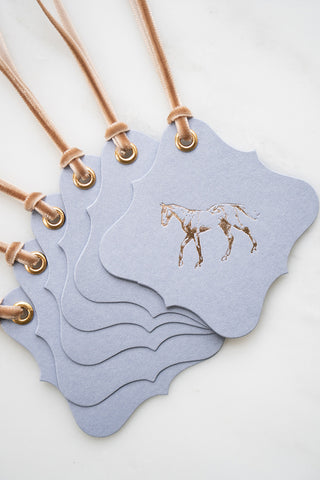 Set of 6 "A Good Horse – Cantering" Foil Stamped Gift Tags in Lavender and Cream