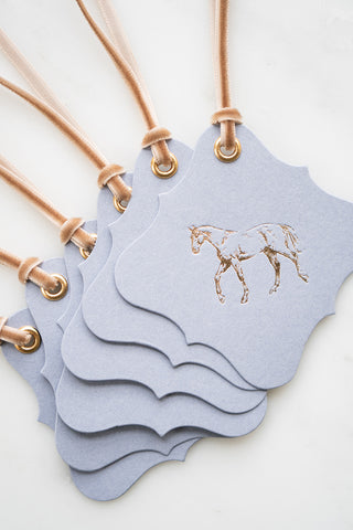 Set of 6 "A Good Horse – Walking" Foil Stamped Gift Tags in Lavender and Cream