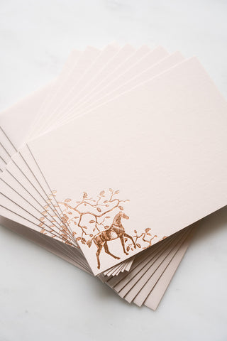 "Amongst the Oaks" Foil Stamped Correspondence Cards in Muted Sage and Cream
