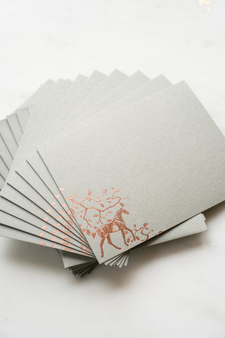 "Amongst the Oaks" Foil Stamped Correspondence Cards in Muted Sage and Cream