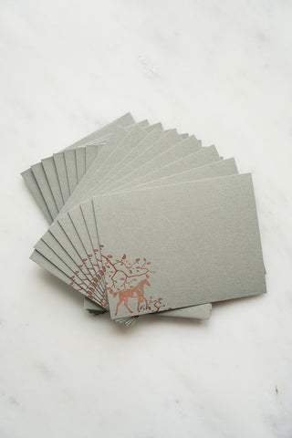 "Amongst the Oaks" Foil Stamped Correspondence Cards in Muted Sage and Cream