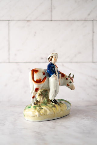 Pastoral English Staffordshire Figure with Cow, 1835-1875