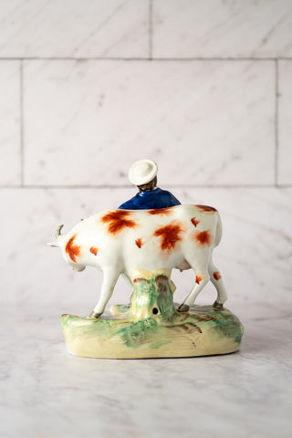 Pastoral English Staffordshire Figure with Cow, 1835-1875