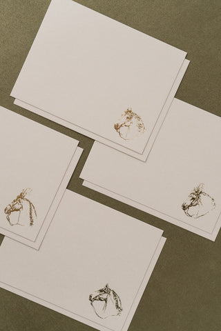 Mixed "Fancy Ponies" Foil Stamped Correspondence Cards in Cream & Gold