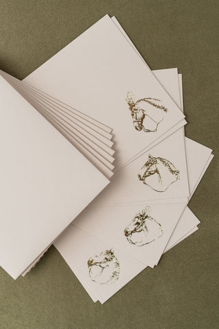 Mixed "Fancy Ponies" Foil Stamped Correspondence Cards in Cream & Gold