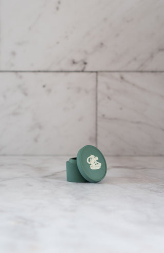 1984 Wedgwood England Teal Jasperware Pill Box / Oval Trinket
