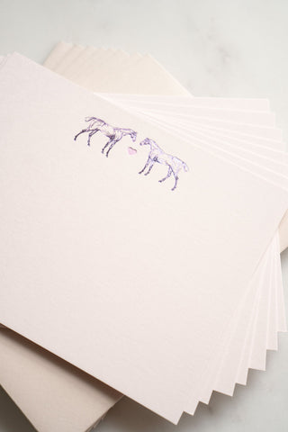 “Un Petit Bisou” Foil Stamped Correspondence Cards in Pale Pink and Metallic Pink Lavender