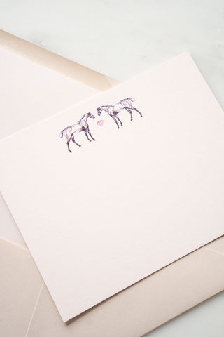 “Un Petit Bisou” Foil Stamped Correspondence Cards in Pale Pink and Metallic Pink Lavender