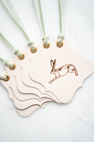 Set of 6 Hare Foil Stamped Gift Tags in Cream and Copper
