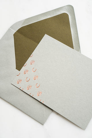"Heirloom & Heritage" Foil Stamped Correspondence Cards in Muted Sage and Cream