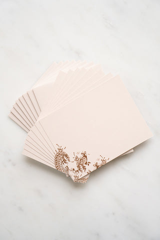 "Flowers & Horseshoes" Foil Stamped Correspondence Cards in Muted Sage and Cream