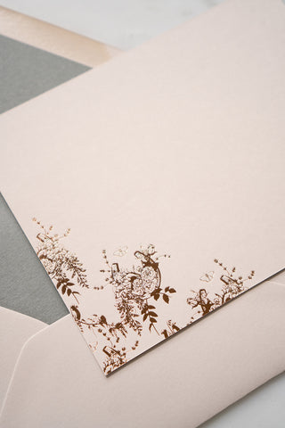 "Flowers & Horseshoes" Foil Stamped Correspondence Cards in Muted Sage and Cream