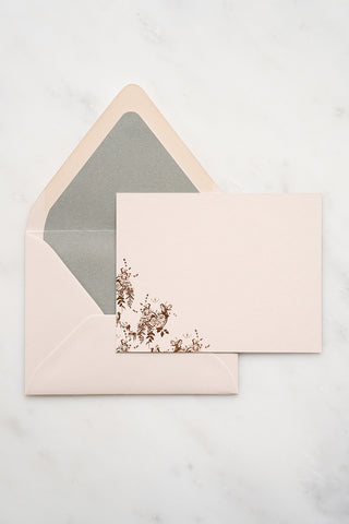 "Flowers & Horseshoes" Foil Stamped Correspondence Cards in Muted Sage and Cream