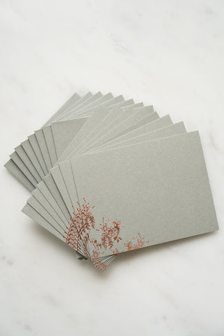 "Flowers & Horseshoes" Foil Stamped Correspondence Cards in Muted Sage and Cream