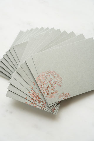 Boxed Set of 8 "Wanderlust Collection" Foil Stamped Correspondence Cards in Muted Sage and Cream