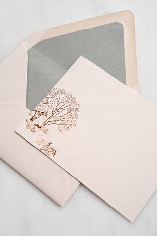 "Willow Shade" Foil Stamped Correspondence Cards in Muted Sage and Cream