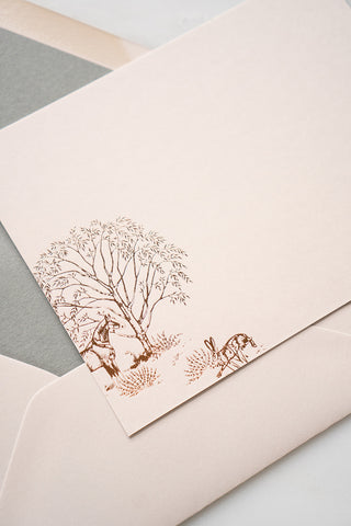 "Willow Shade" Foil Stamped Correspondence Cards in Muted Sage and Cream