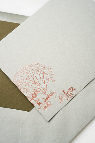 "Willow Shade" Foil Stamped Correspondence Cards in Muted Sage and Cream