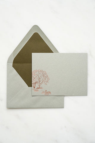 "Willow Shade" Foil Stamped Correspondence Cards in Muted Sage and Cream