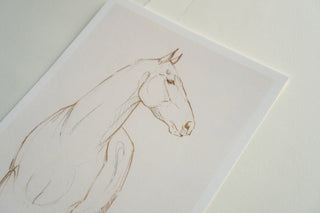 Photo of a print of a mixed media line drawing of a horse by equine artist Danielle Demers