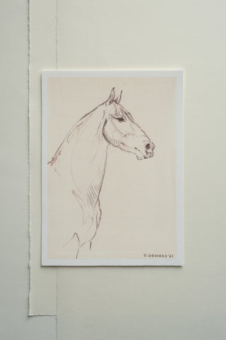 Photo of a print of a mixed media line drawing of a horse by equine artist Danielle Demers