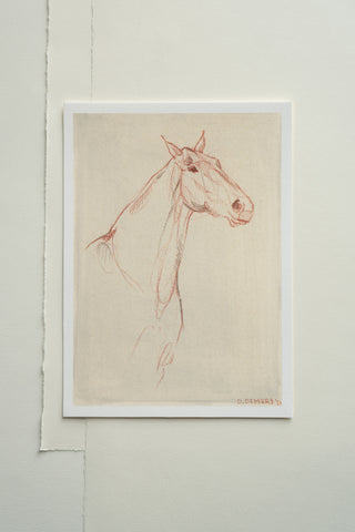 Photo of a print of a mixed media line drawing of a horse by equine artist Danielle Demers