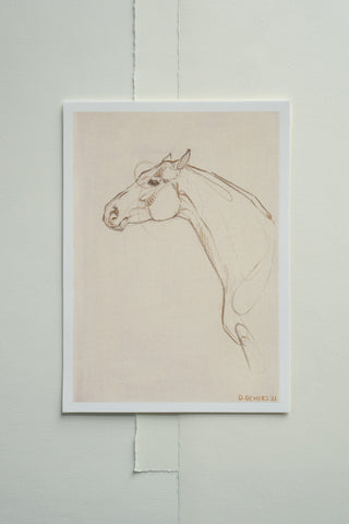 Photo of a print of a mixed media line drawing of a horse by equine artist Danielle Demers
