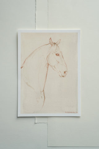 Photo of a print of a mixed media line drawing of a horse by equine artist Danielle Demers