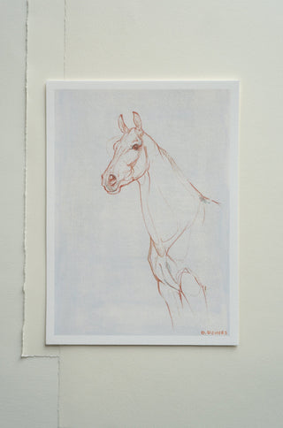 Photo of a print of a mixed media line drawing of a horse by equine artist Danielle Demers