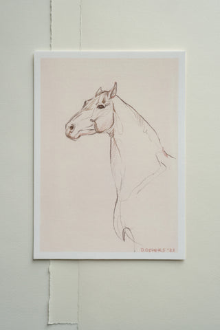 Photo of a print of a mixed media line drawing of a horse by equine artist Danielle Demers