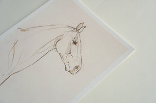 Photo of a print of a mixed media line drawing of a horse by equine artist Danielle Demers