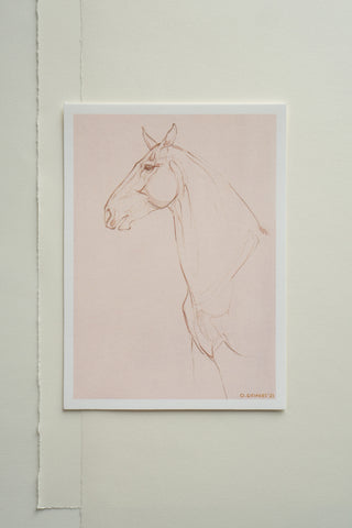 Photo of a print of a mixed media line drawing of a horse by equine artist Danielle Demers