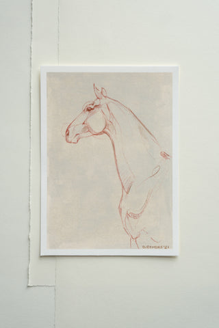 Photo of a print of a mixed media line drawing of a horse by equine artist Danielle Demers