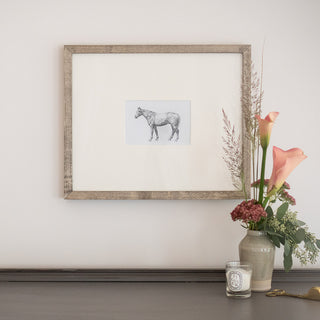 Photo of a framed original graphite drawing of a horse entitled The Ranch Horse by equine artist Danielle Demers