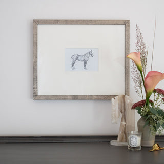 Photo of a framed original graphite drawing of a horse entitled The Bay Hunter by equine artist Danielle Demers