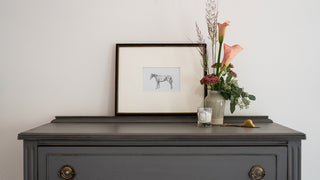 Photo of a framed original graphite drawing of a horse entitled The Thoroughbred Mare by equine artist Danielle Demers