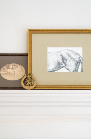 Photo of a framed print of a graphite drawing of a horse by equine artist Danielle Demers