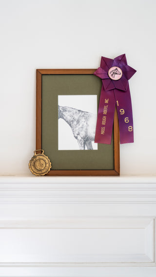 Photo of a framed print of a graphite drawing of a horse by equine artist Danielle Demers