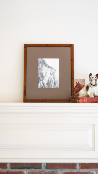 Photo of a framed print of a graphite drawing of a horse by equine artist Danielle Demers