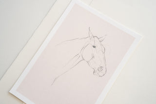 Photo of a delicate graphite line drawing of a horse by equine artist Danielle Demers