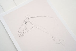 Photo of a delicate graphite line drawing of a horse by equine artist Danielle Demers