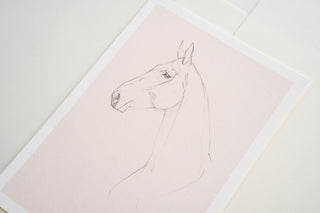 Photo of a delicate graphite line drawing of a horse by equine artist Danielle Demers