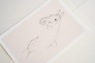 Photo of a delicate graphite line drawing of a horse by equine artist Danielle Demers