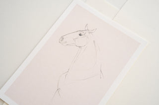 Photo of a delicate graphite line drawing of a horse by equine artist Danielle Demers