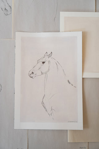 Photo of an original mixed media line drawing of a horse by equine artist Danielle Demers