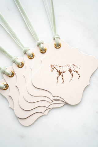 Set of 6 "A Good Horse – Cantering" Foil Stamped Gift Tags in Lavender and Cream