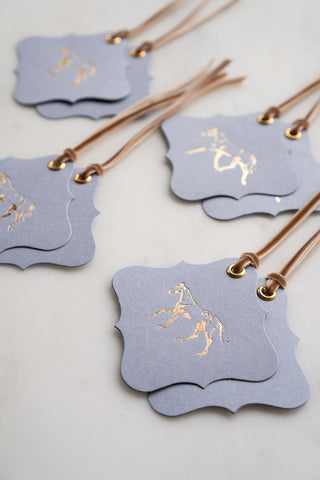 Set of 8 "A Good Horse" Foil Stamped Gift Tags in Lavender and Gold