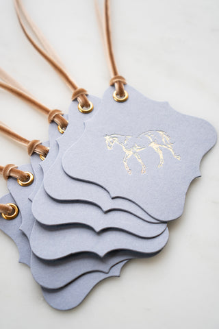 Set of 6 "A Good Horse – Walking" Foil Stamped Gift Tags in Lavender and Cream