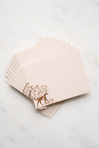 "Amongst the Oaks" Foil Stamped Correspondence Cards in Muted Sage and Cream