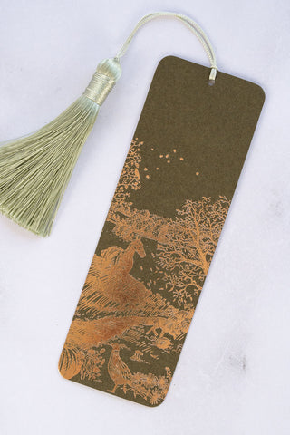 "Countryside Seasons: Autumn" Foil Stamped Bookmark with Tassel – Moss Green, Copper, Celadon